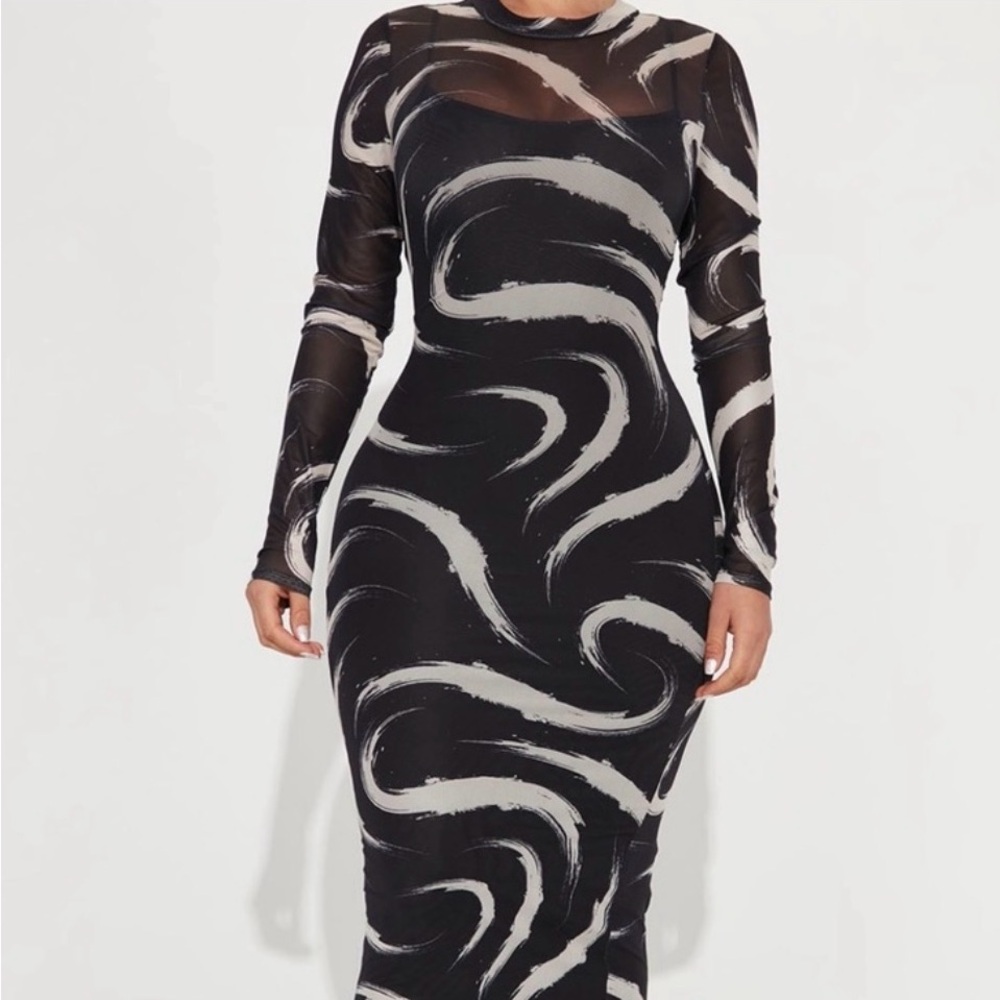 Fashion Nova Black and Gray Swirl Dress
